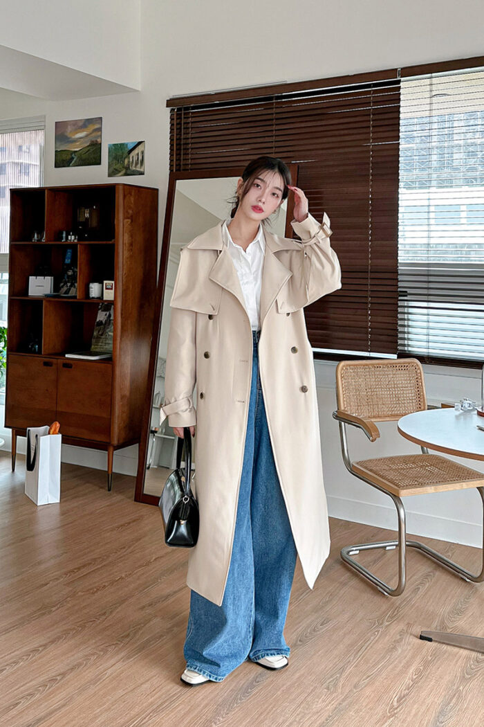 23FEB#34早春披肩設計排釦長風衣