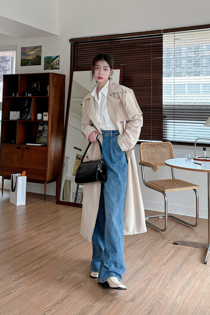 23FEB#34早春披肩設計排釦長風衣