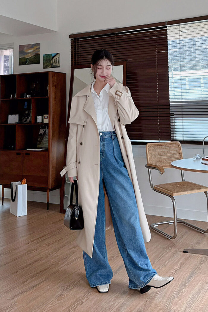 23FEB#34早春披肩設計排釦長風衣