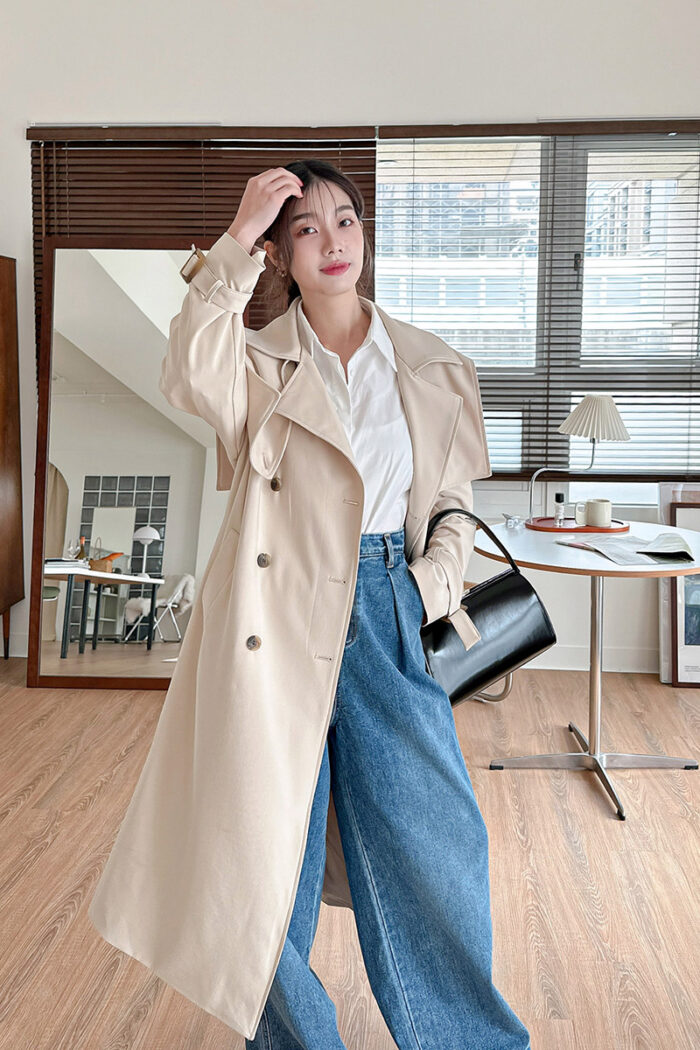 23FEB#34早春披肩設計排釦長風衣