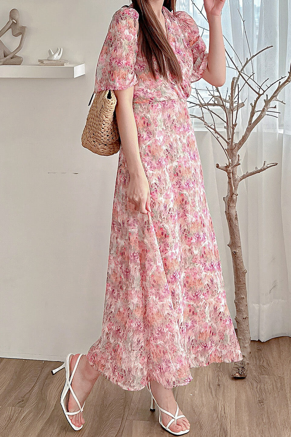 YOURZ 23SS#5 褶領傘袖雪紡長洋