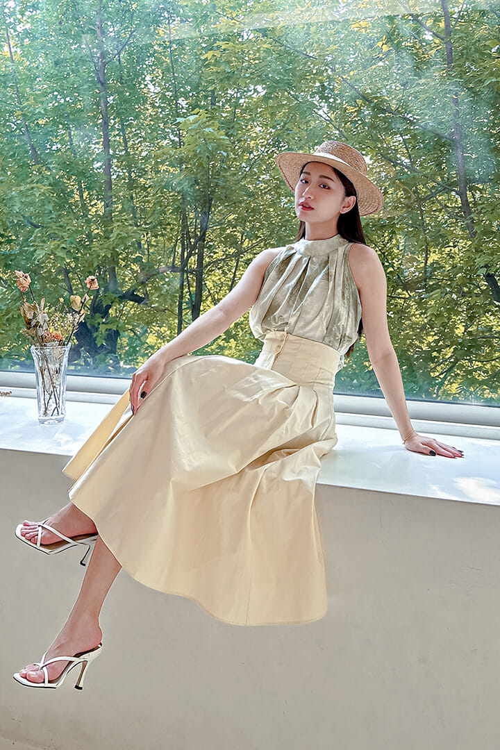 23APR#60 夏版高腰褶線挺版圓裙