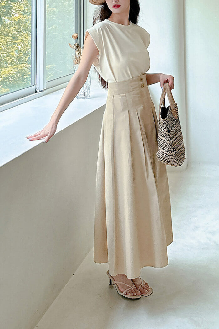 23APR#60 夏版高腰褶線挺版圓裙